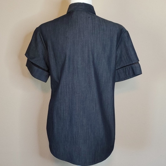 All Saints Denim Blouse with Black Trim - Picture 3 of 10